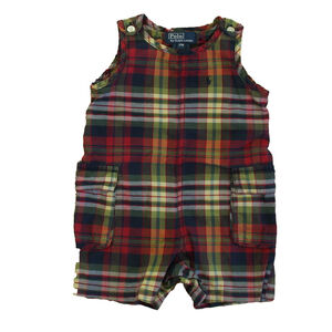 Ralph Lauren Boys Red | Green Plaid Romper size: 12 Months